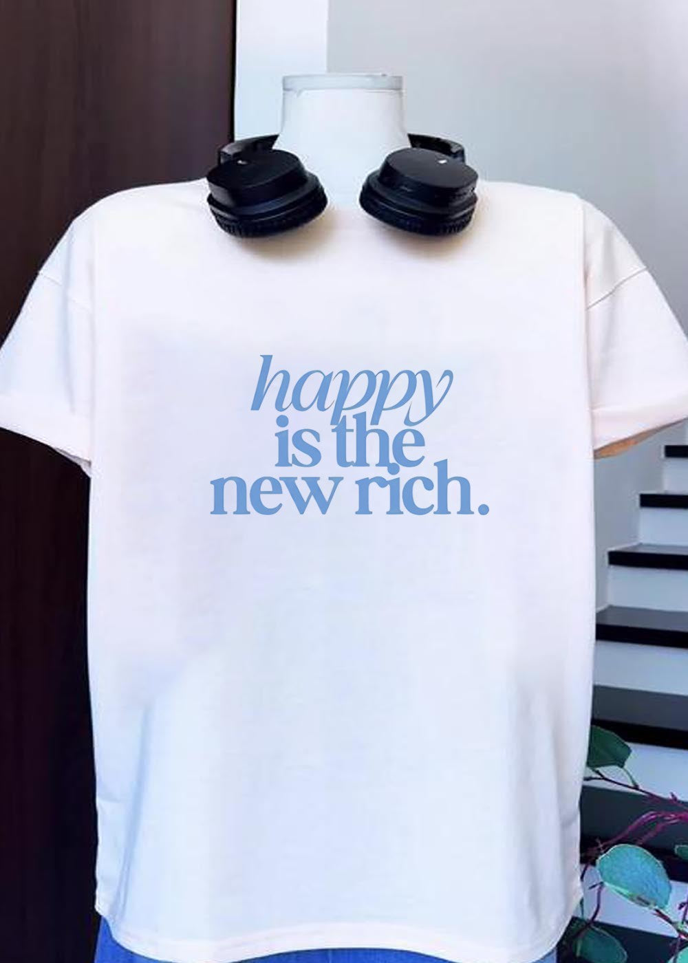 Happy Is the New Rich Cream - Adult & Kids T-Shirts, Sweatshirts & Hoodies apparel design preview 1