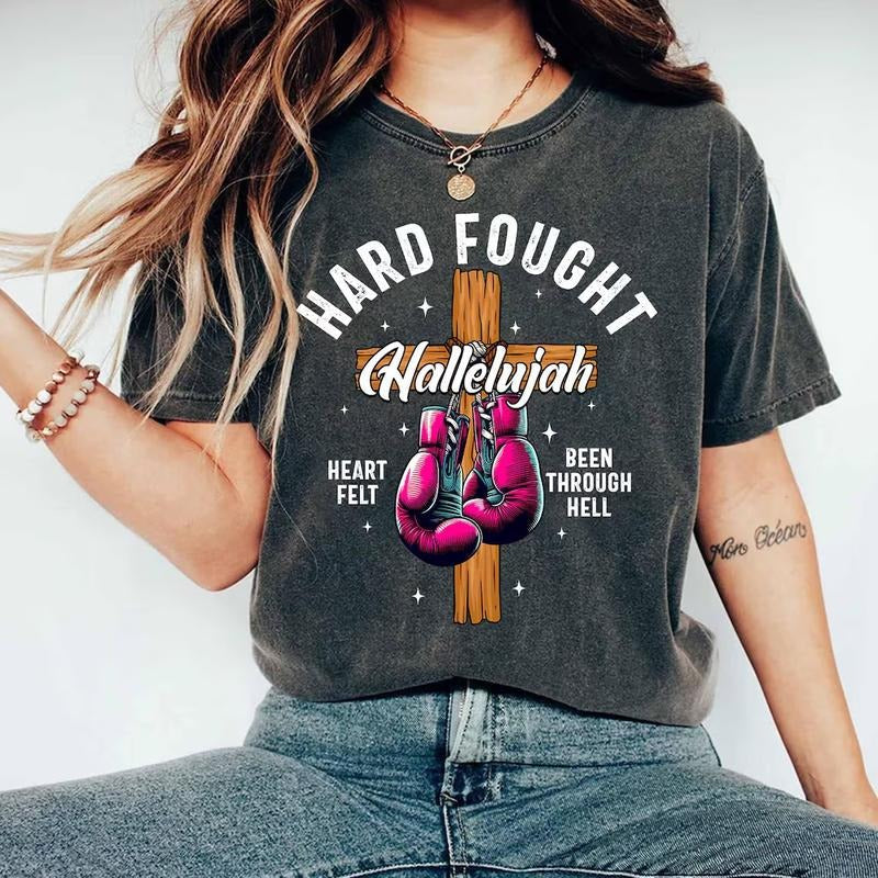 Hard Fought HallelujahShirt Christian Boxing Gloves - Adult & Kids T-Shirts, Sweatshirts & Hoodies apparel design preview 1