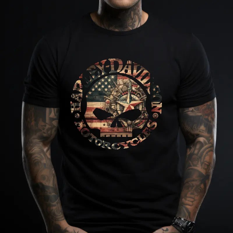 Harley Skull American Flag USA Made - Adult & Kids T-Shirts, Sweatshirts & Hoodies apparel design preview 1
