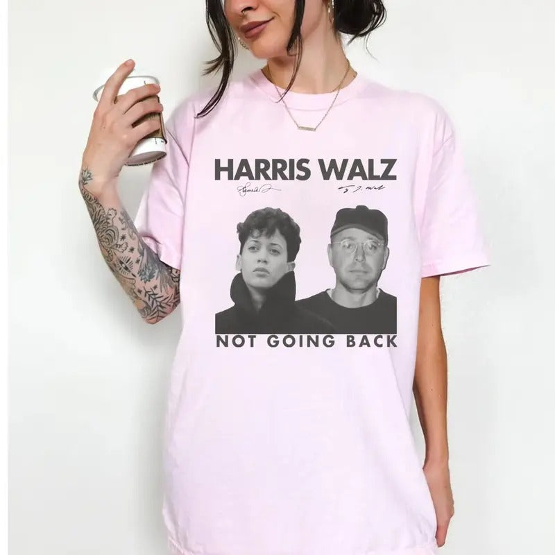 Harris Walz "Not Going Back" 80s Retro Photo 2024 - Adult & Kids T-Shirts, Sweatshirts & Hoodies apparel design preview 1