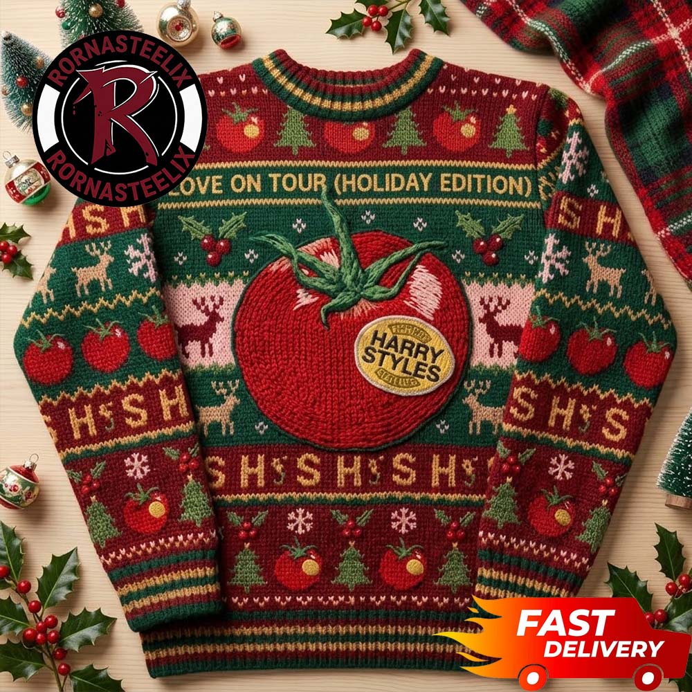 Harry Styles Together Together Tour Christmas York Tomato Pattern Harry Styles Ugly Christmas Sweater - Holiday Gift product image