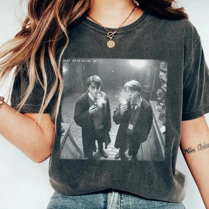 Harry Ron Smoking Wizarding Fan Funny 90s Meme - Adult & Kids T-Shirts, Sweatshirts & Hoodies apparel design preview 1