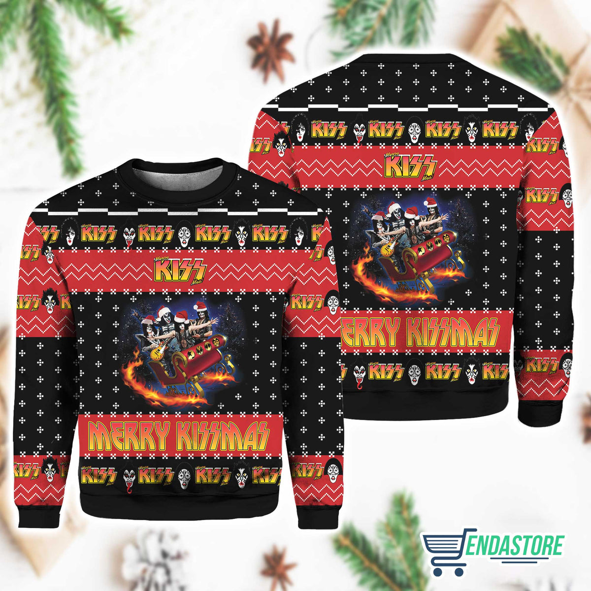 Have Yourself A Merry Little Kissmas Kiss Band 3D Ugly Christmas Sweater - Holiday Gift product image 2