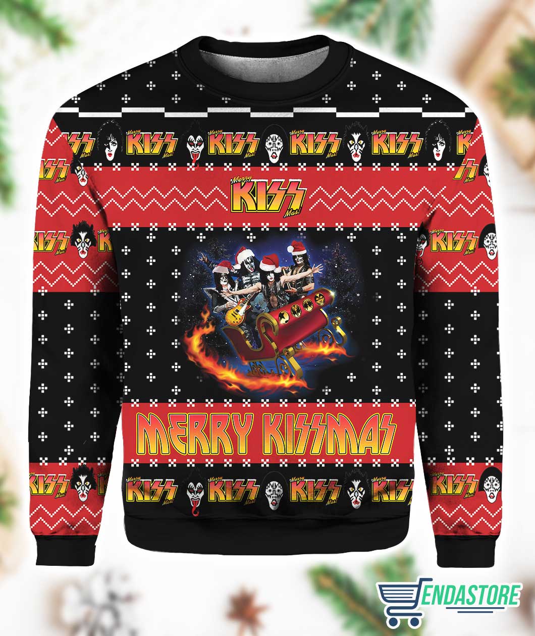 Have Yourself A Merry Little Kissmas Kiss Band 3D Ugly Christmas Sweater - Holiday Gift product image 3