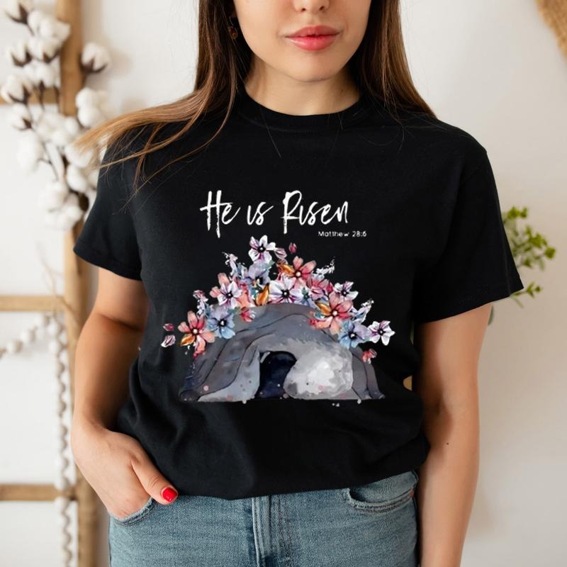 He Is Risen Flower Christian Casual Crew Neck Short - Adult & Kids T-Shirts, Sweatshirts & Hoodies apparel design preview 1