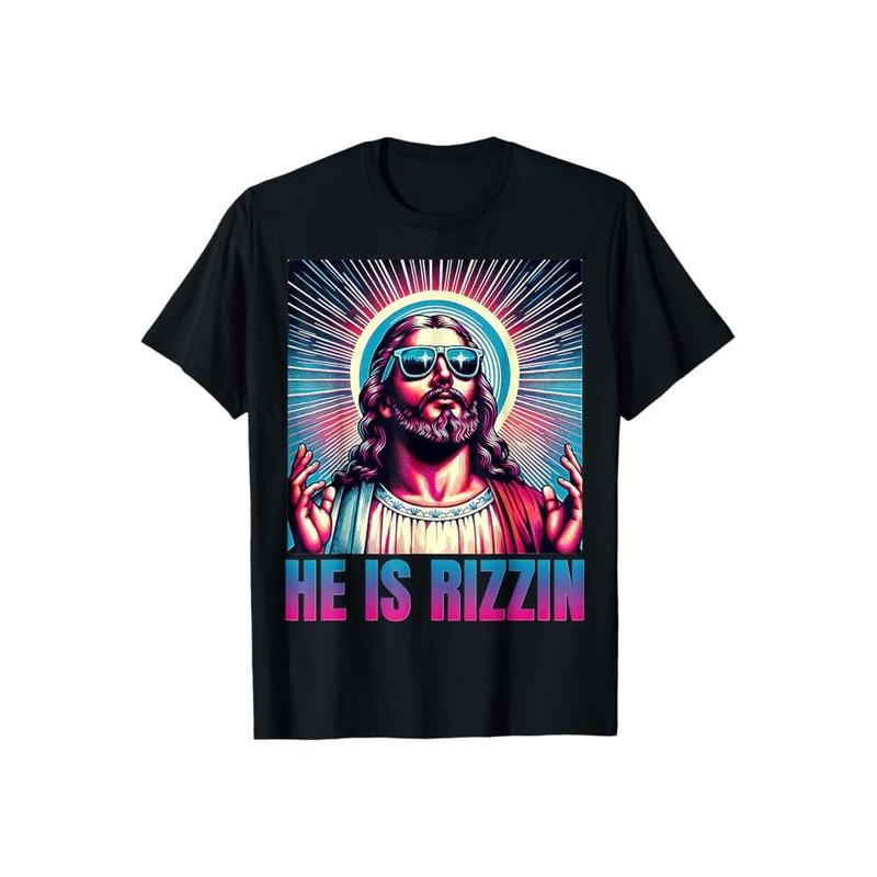 He Is Rizzin Jesus Casual Crew Neck Short Sleeve Tops - Adult & Kids T-Shirts, Sweatshirts & Hoodies apparel design preview 1