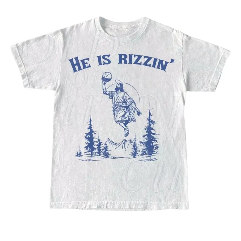 He Is Rizzin Vintage Jesus Playing Basketball 90s - Adult & Kids T-Shirts, Sweatshirts & Hoodies apparel design preview 1