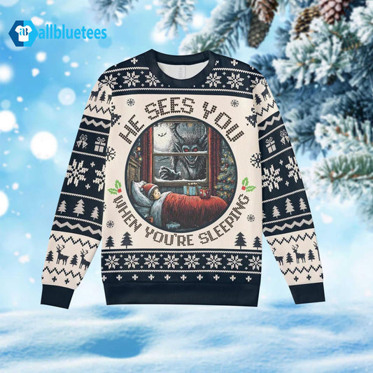 ABCDEF He Knows Ugly Christmas Sweater - Holiday Gift product image