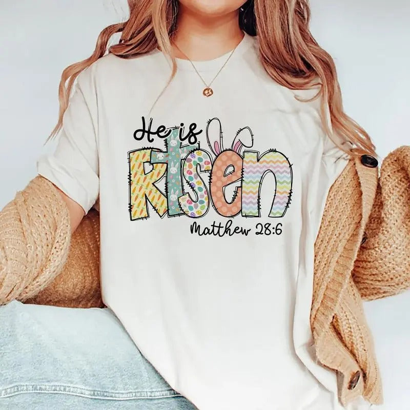 He Is Risen Matthew 28:6 Retro Easter Christian Bible - Adult & Kids T-Shirts, Sweatshirts & Hoodies apparel design preview 1