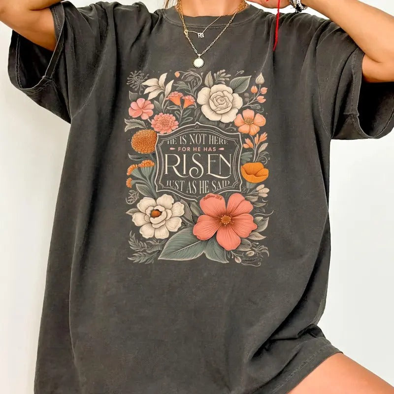 He Is Not Here Has Risen Easter Woman Christian - Adult & Kids T-Shirts, Sweatshirts & Hoodies apparel design preview 1