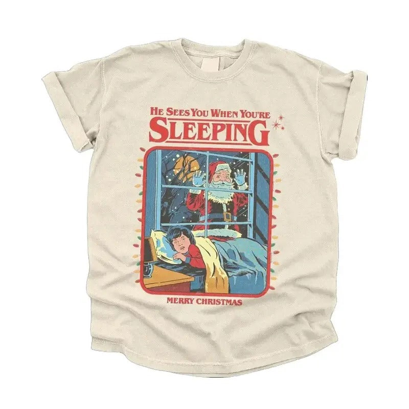 He Sees You When You'Ew Sleeping Vintage Creepy Santa - Adult & Kids T-Shirts, Sweatshirts & Hoodies apparel design preview 1