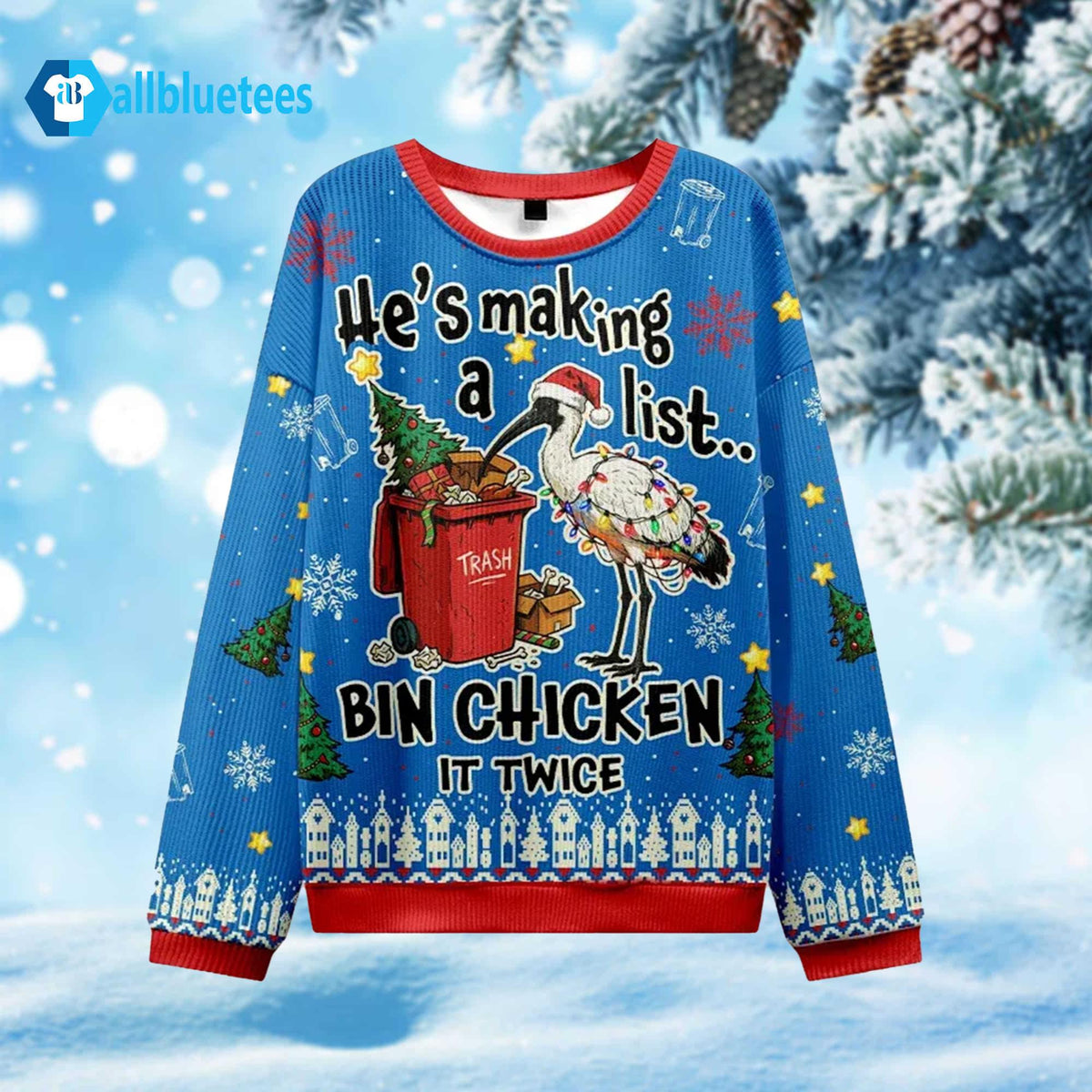 He’s Making A List Bin Chicken It Twice Ugly Christmas Sweater - Holiday Gift product image