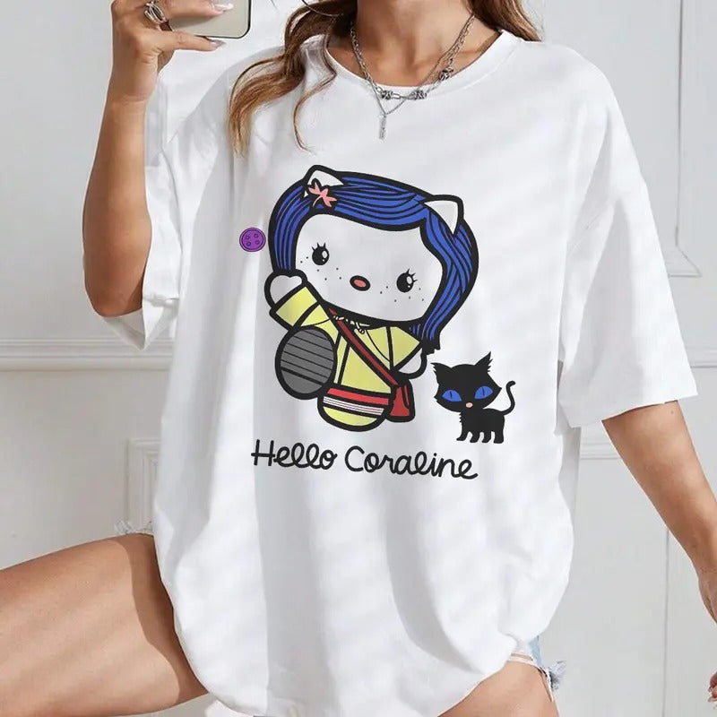 Hello Coraline Spooky Halloween - Adult & Kids T-Shirts, Sweatshirts & Hoodies apparel design preview 1