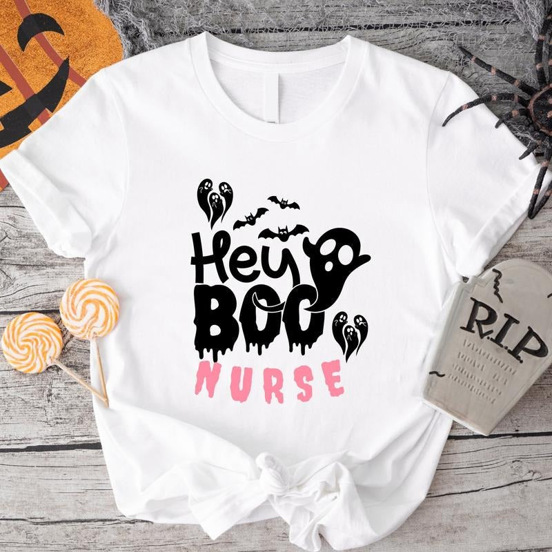 Hey Boo Nurse Halloween Party Matching Spooky Nursing - Adult & Kids T-Shirts, Sweatshirts & Hoodies apparel design preview 1
