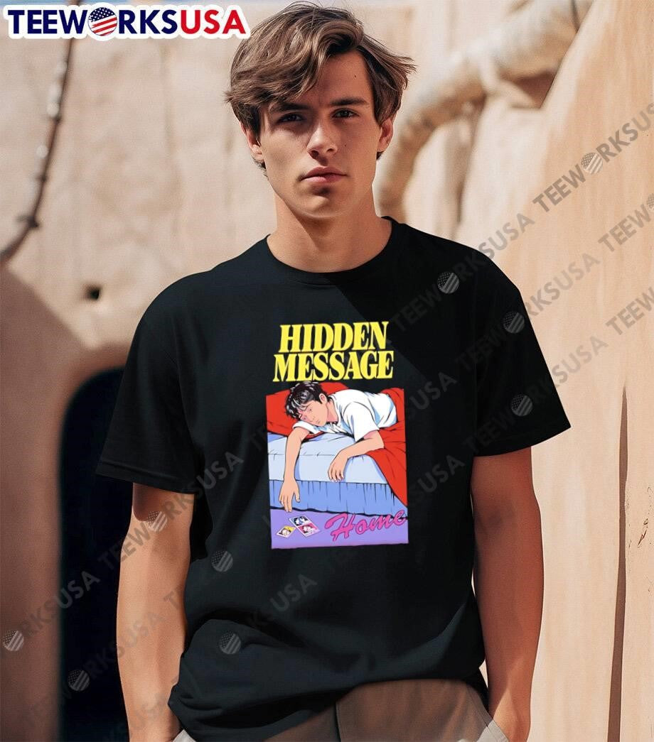 Hidden Message Home Sad Boy Lying on Bed - Adult & Kids T-Shirts, Sweatshirts & Hoodies apparel design preview 1