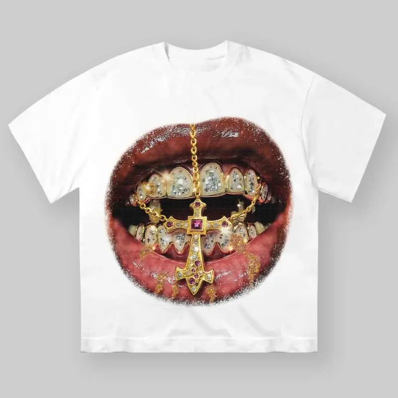 Golden Cross Diamond Patch Grills Print Y2k Cotton - Adult & Kids T-Shirts, Sweatshirts & Hoodies apparel design preview 1