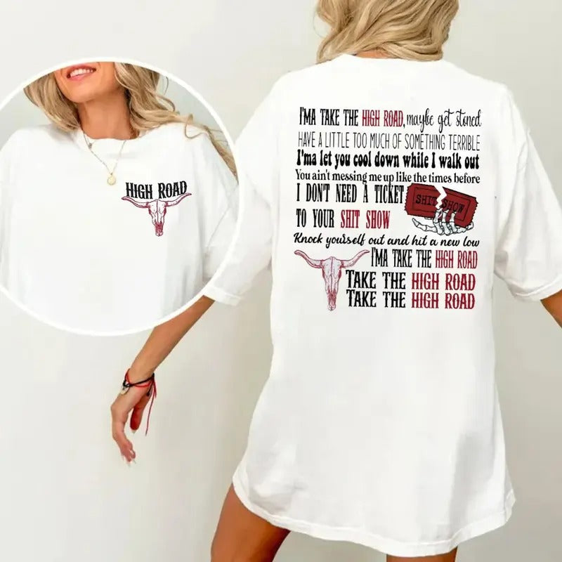 High R0ad 2 Sides Cow Print K0e Lyrics Yellowbush - Adult & Kids T-Shirts, Sweatshirts & Hoodies apparel design preview 1