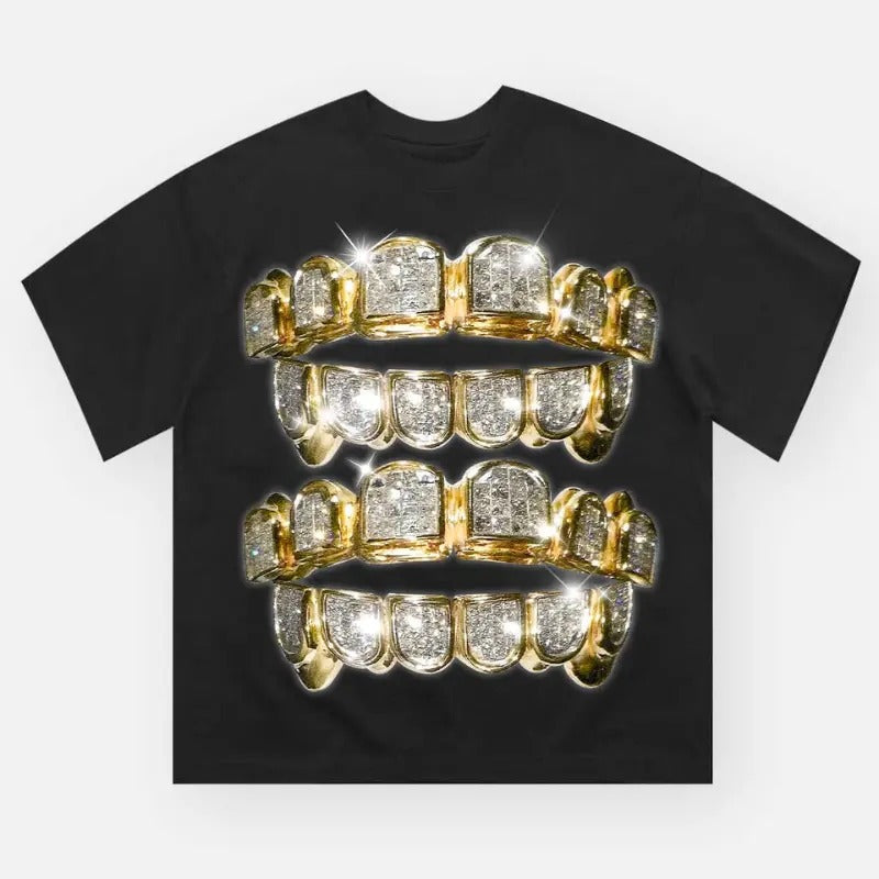 High Quality Gold Diamond Grills Print Y2k Cotton - Adult & Kids T-Shirts, Sweatshirts & Hoodies apparel design preview 1