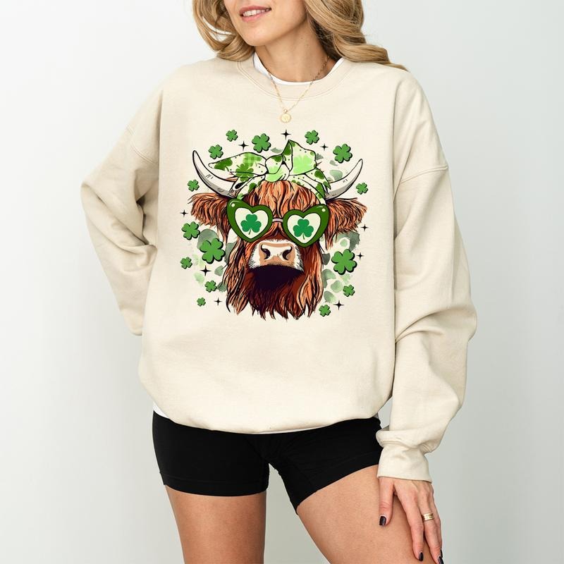 Highland Cow St Patrick Happy Patricks Day Pattys - Adult & Kids T-Shirts, Sweatshirts & Hoodies apparel design preview 1