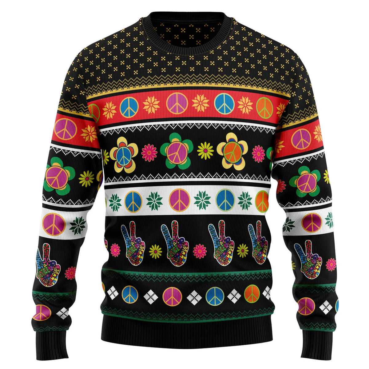 Hippie Peace Sign 3D Ugly Christmas Sweater - Holiday Gift product image