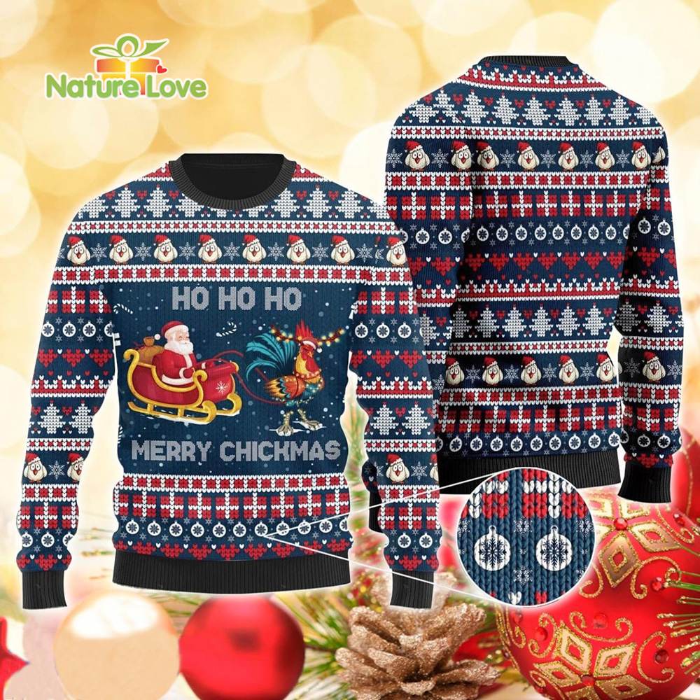 Ho Ho Ho Merry Chickmas Santa 3D Ugly Christmas 3D Ugly Christmas Sweater - Holiday Gift product image