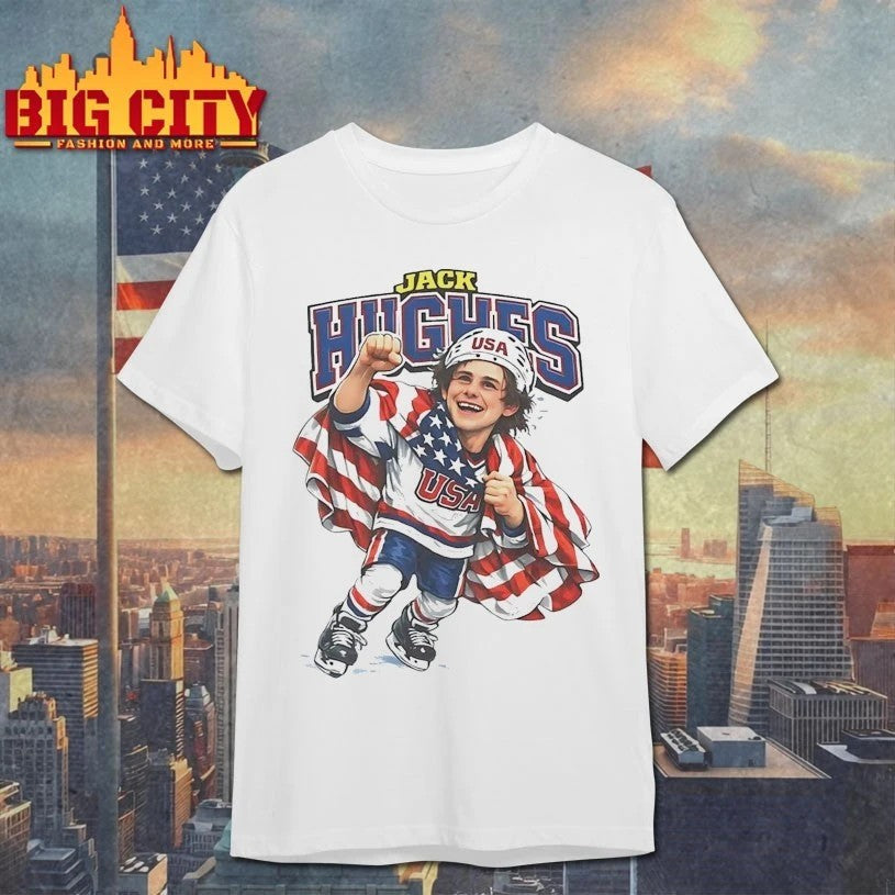 Hockey Jack Hughes Caricature chibi - Adult & Kids T-Shirts, Sweatshirts & Hoodies apparel design preview 1