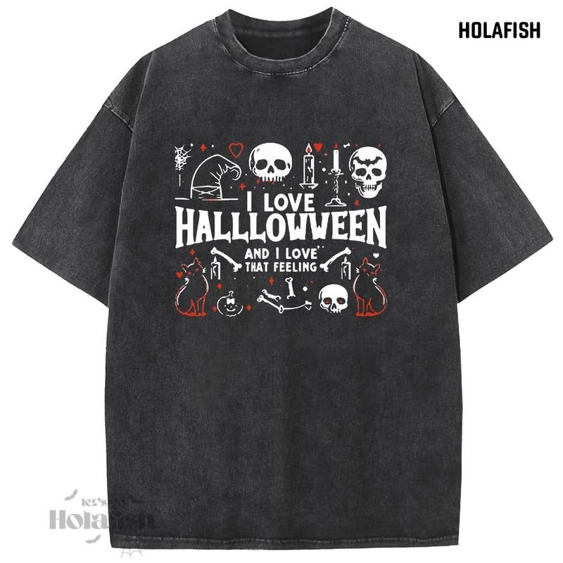 Holafish Acid Washed I Love Halloween Spooky Season - Adult & Kids T-Shirts, Sweatshirts & Hoodies apparel design preview 1