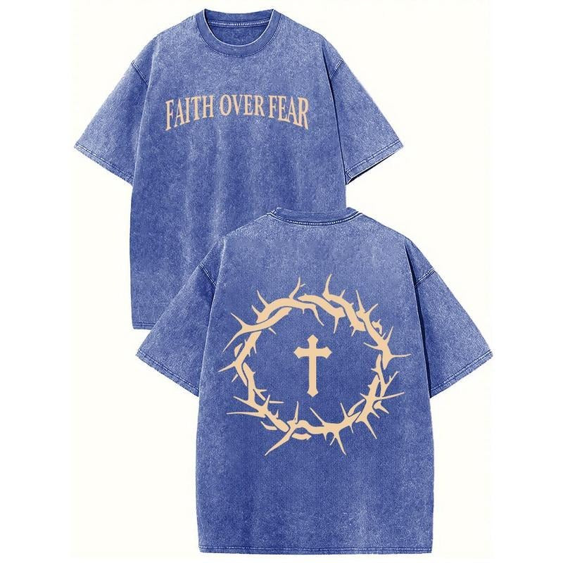 Holafish Acid Washed "FaithOverFear "Print Casual - Adult & Kids T-Shirts, Sweatshirts & Hoodies apparel design preview 1