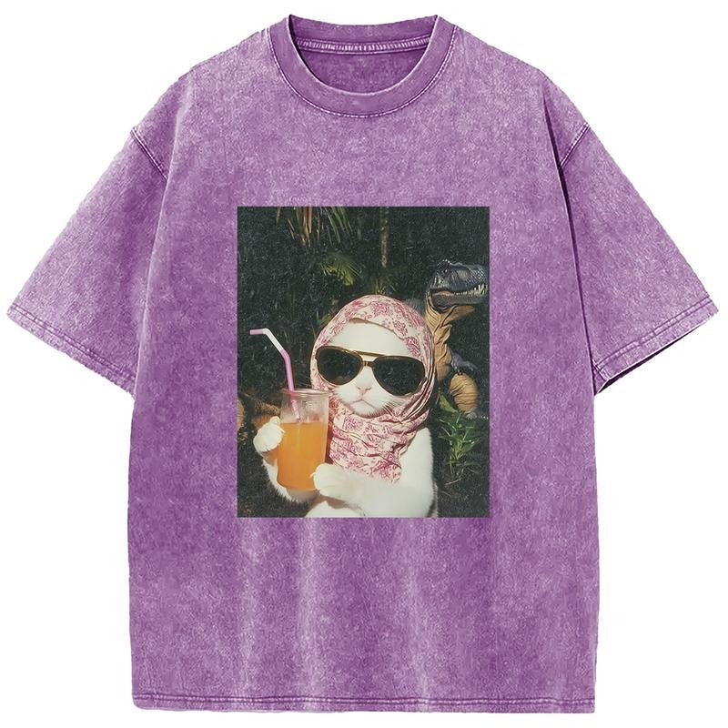 Holafish Acid Washed "Sunglasses Cat" Print Half - Adult & Kids T-Shirts, Sweatshirts & Hoodies apparel design preview 1