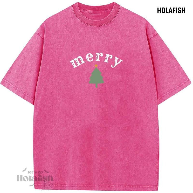 Holafish Cotton Merry Xmas Tree Print Casual Loose - Adult & Kids T-Shirts, Sweatshirts & Hoodies apparel design preview 1