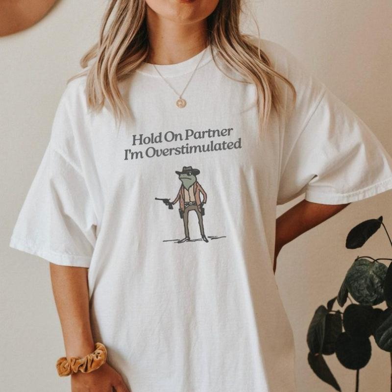 Hold Im Overstimulated Cowboy Frog Unhinged Weirdcore - Adult & Kids T-Shirts, Sweatshirts & Hoodies apparel design preview 1