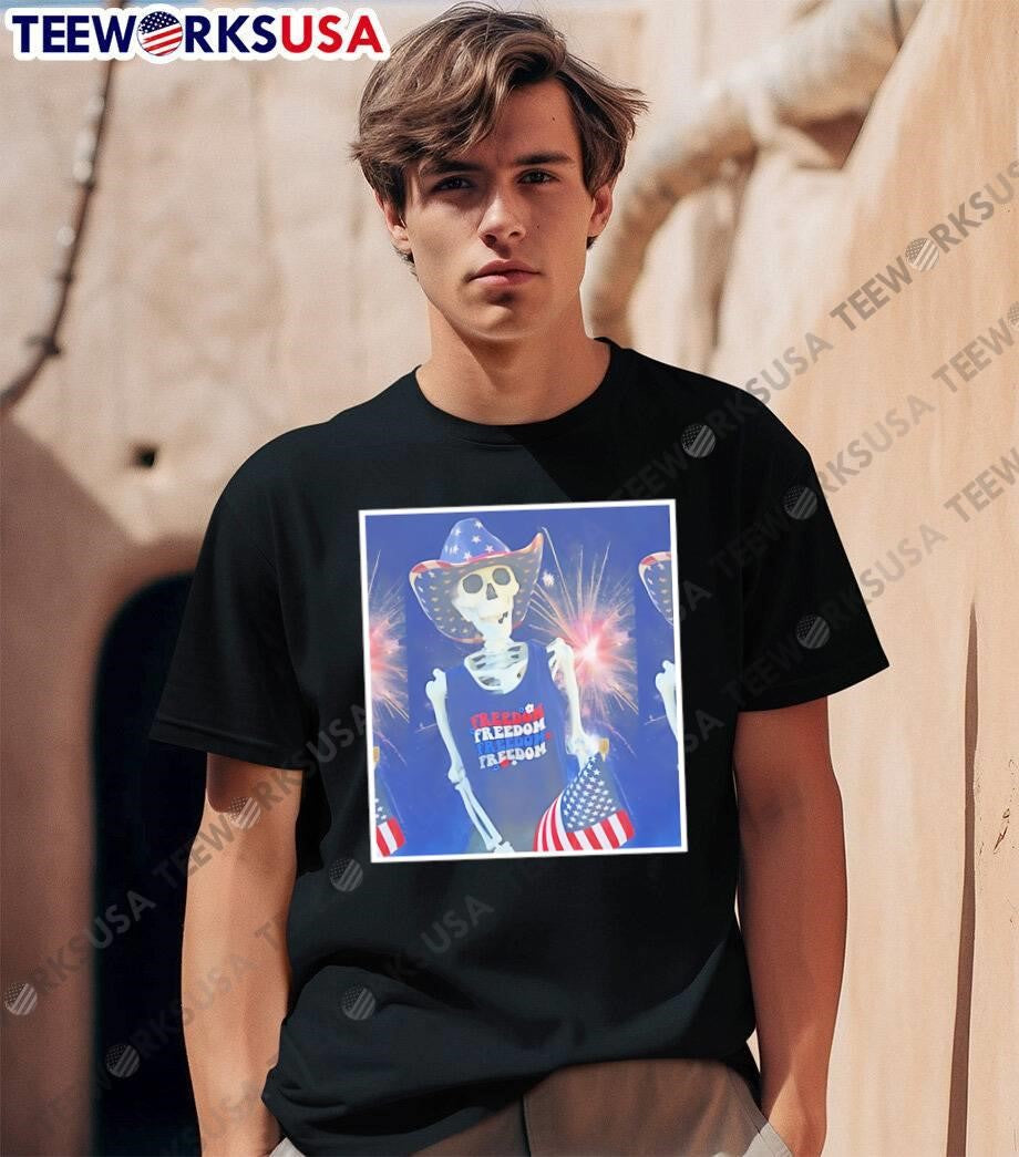 Holiday Apparel Patriotic Skeleton Holding Flag - Adult & Kids T-Shirts, Sweatshirts & Hoodies apparel design preview 1