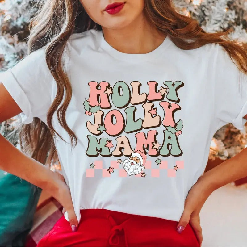 Holly Jolly Mama Mom Family Xmas Party Short Sleeve - Adult & Kids T-Shirts, Sweatshirts & Hoodies apparel design preview 1