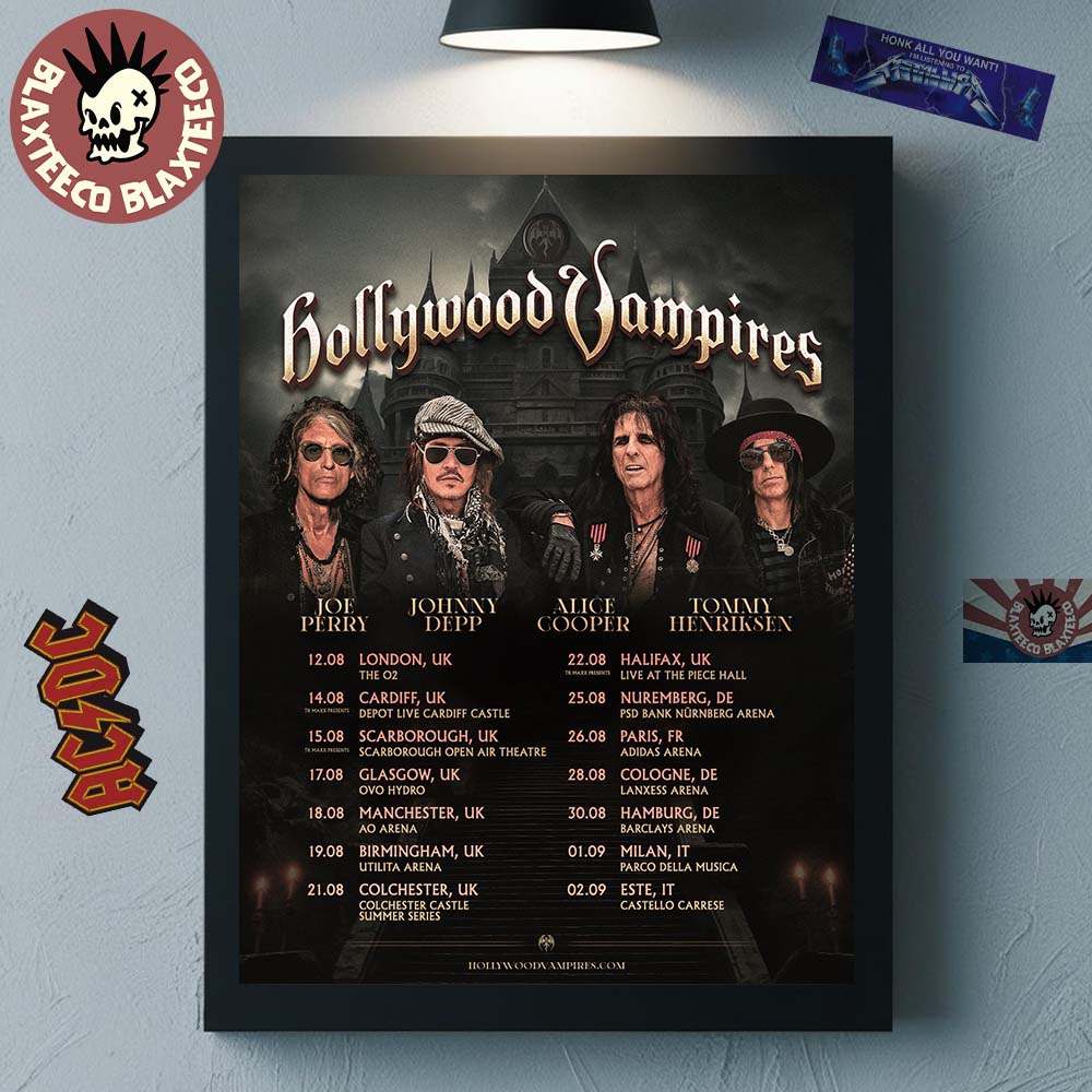 Hollywood Vampires UK And Europe 2026 Tour Schedule - Adult & Kids T-Shirts, Sweatshirts & Hoodies apparel design preview 1