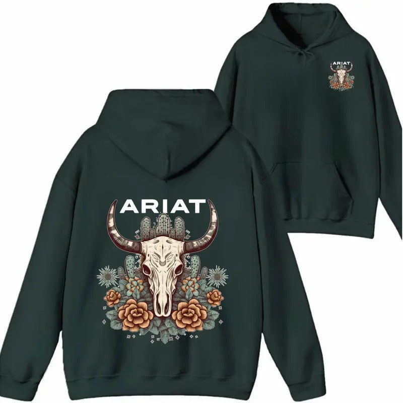 Ariat Bull Skull Unique Cactus Floral Patterns - Adult & Kids T-Shirts, Sweatshirts & Hoodies apparel design preview 1