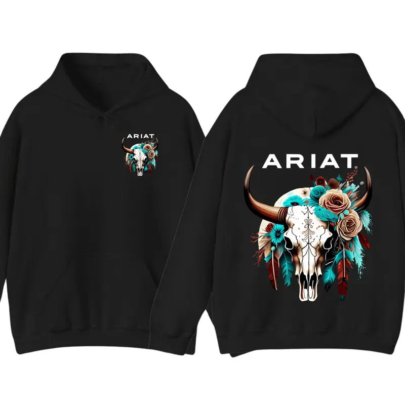Ariat Wild Bull Skull Intricate Floral Patterns - Adult & Kids T-Shirts, Sweatshirts & Hoodies apparel design preview 1
