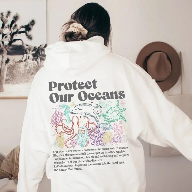 Protect Our Oceans Shark Surfing Man Cotton Classic - Adult & Kids T-Shirts, Sweatshirts & Hoodies apparel design preview 1