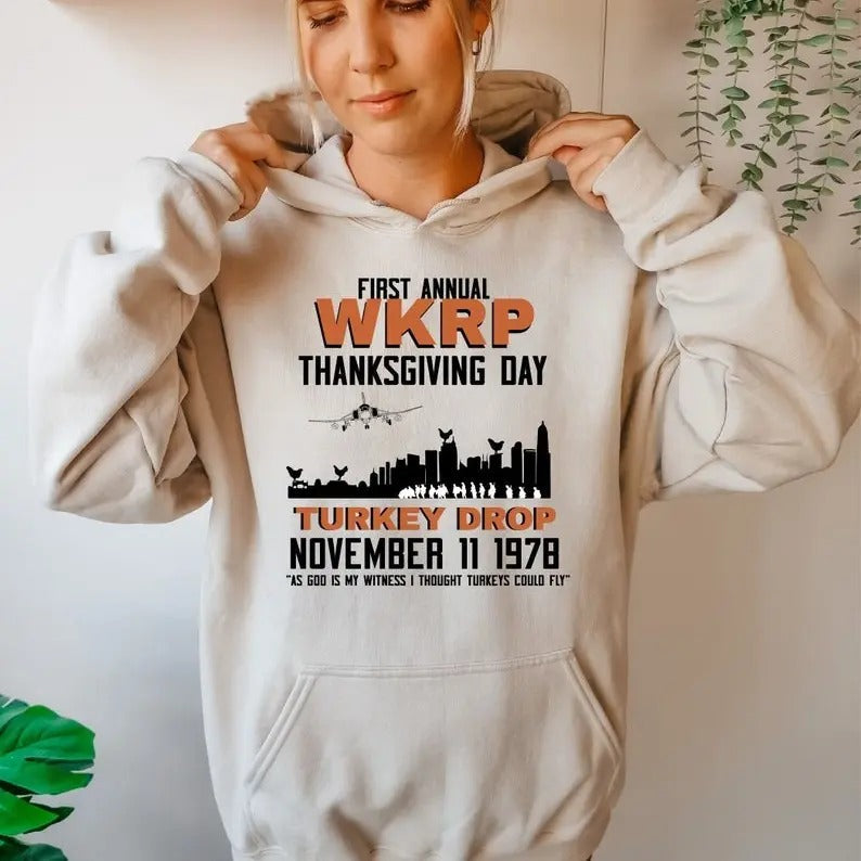 Vintage Thanksgiving Turkey Drop WKRP Classic Fit - Adult & Kids T-Shirts, Sweatshirts & Hoodies apparel design preview 1