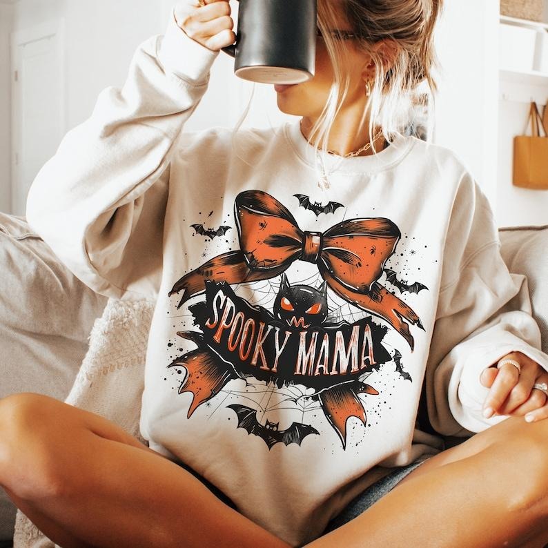 Spooky Mama Retro Halloween Trending Gothic Bat - Adult & Kids T-Shirts, Sweatshirts & Hoodies apparel design preview 1