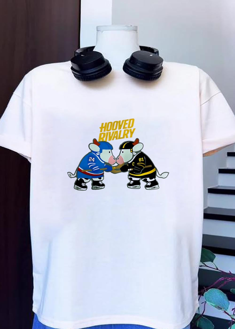 Hooved Rivalry Cows Playing Hockey Matchup Apparel - Adult & Kids T-Shirts, Sweatshirts & Hoodies apparel design preview 1