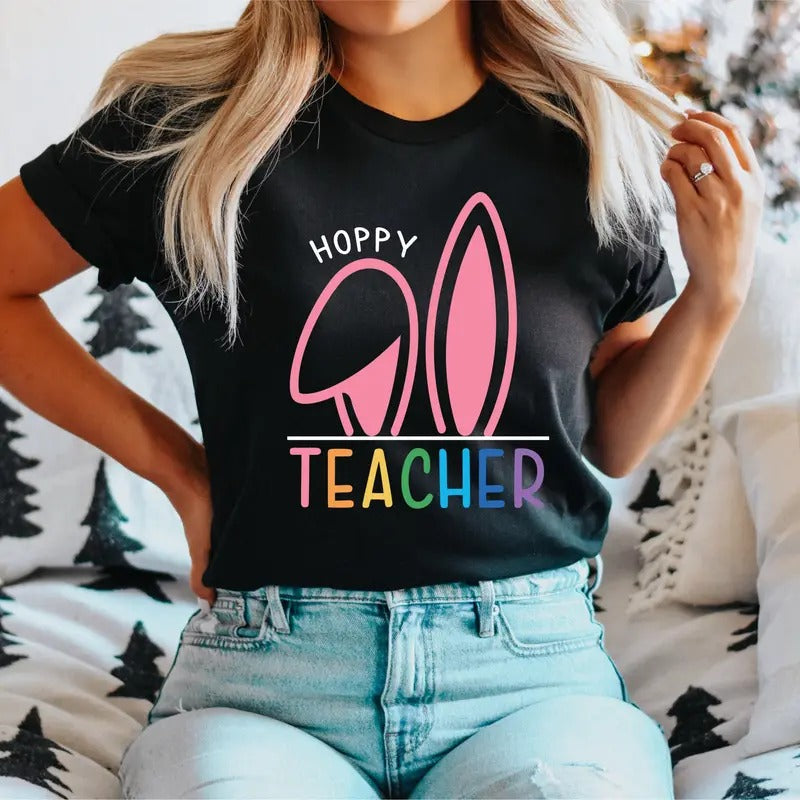 Hoppy Teacher Easter Bunny Teachers Appreciation Life - Adult & Kids T-Shirts, Sweatshirts & Hoodies apparel design preview 1
