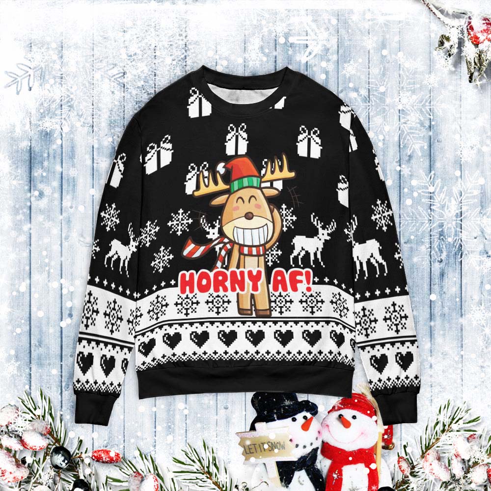 Horny AF reindeer 3D Ugly Christmas Sweater - Holiday Gift product image