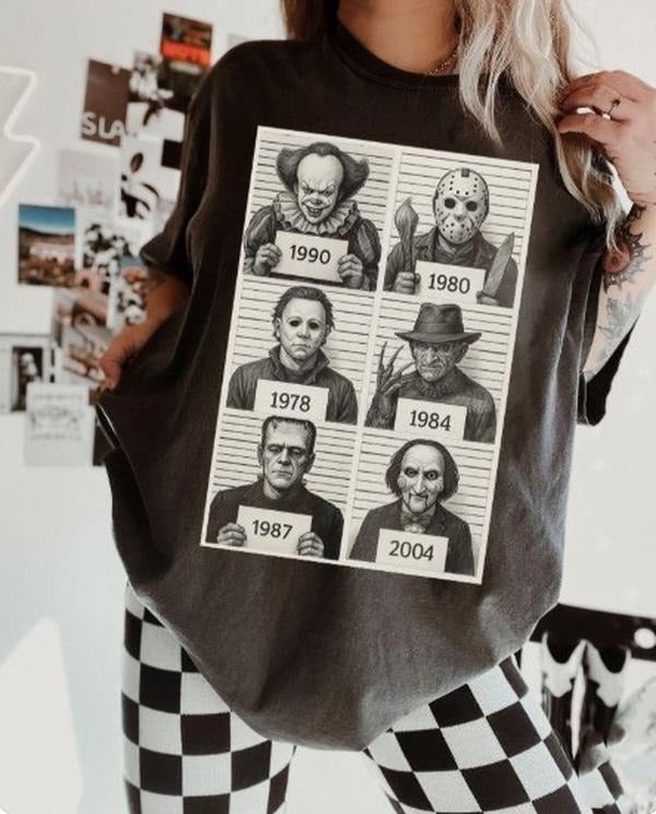 Horror Movie Characters Mugshots Spooky Scary - Adult & Kids T-Shirts, Sweatshirts & Hoodies apparel design preview 1