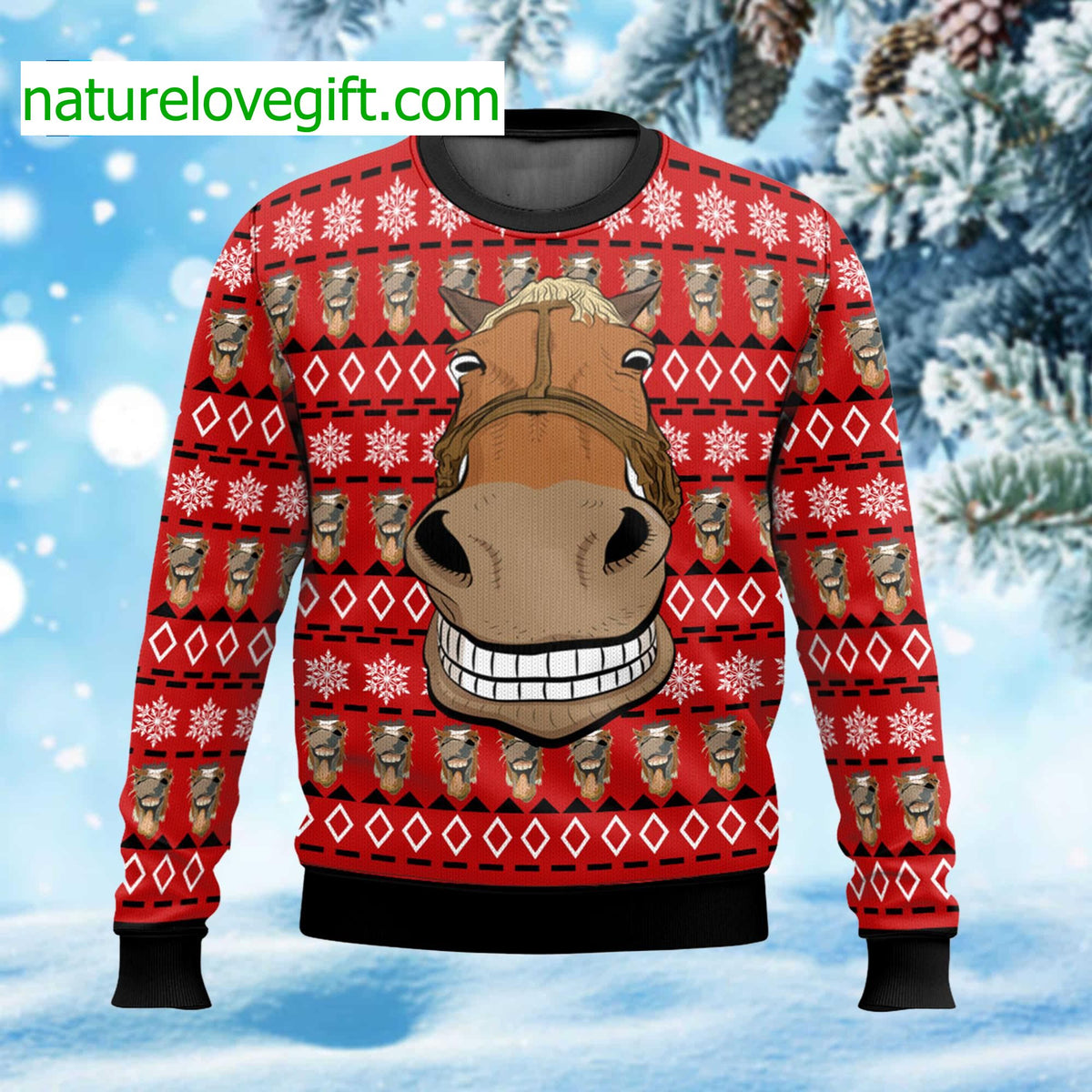 Horse Smile Ugly Christmas Sweater - Holiday Gift product image