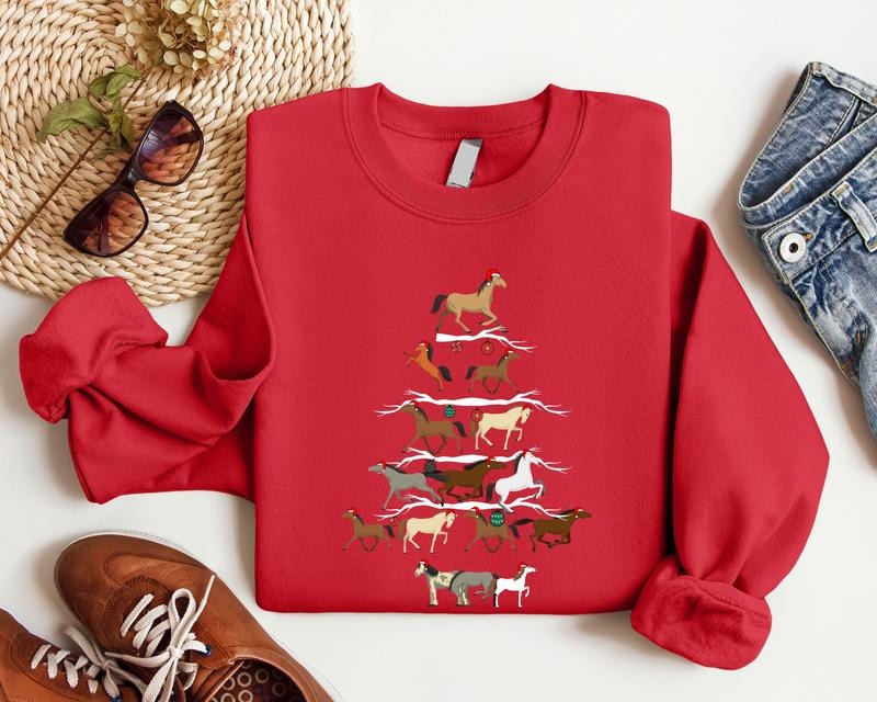 Horse Tree Animal Lover Xmas Cowboy Western Farm - Adult & Kids T-Shirts, Sweatshirts & Hoodies apparel design preview 1