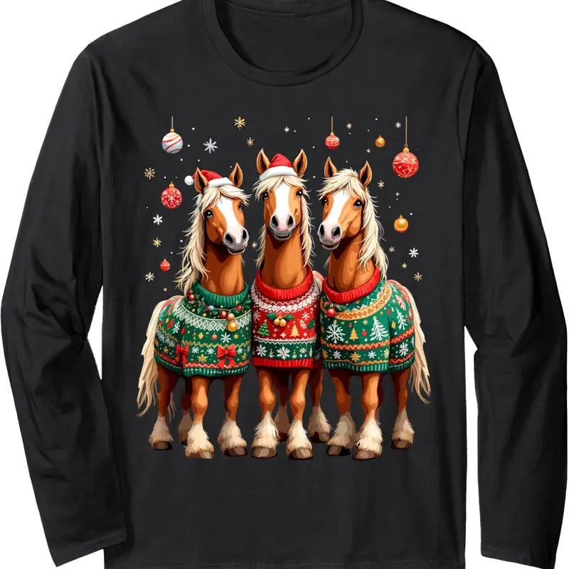 Horses Ugly Sweters Xmas Horse Lover Horseman T - Adult & Kids T-Shirts, Sweatshirts & Hoodies apparel design preview 1