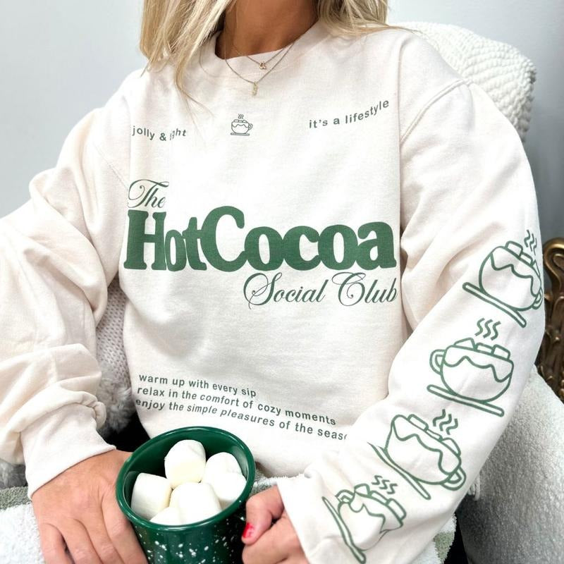 'Hot Cocoa Social Club' Festive Cute Sleeve Print - Adult & Kids T-Shirts, Sweatshirts & Hoodies apparel design preview 1