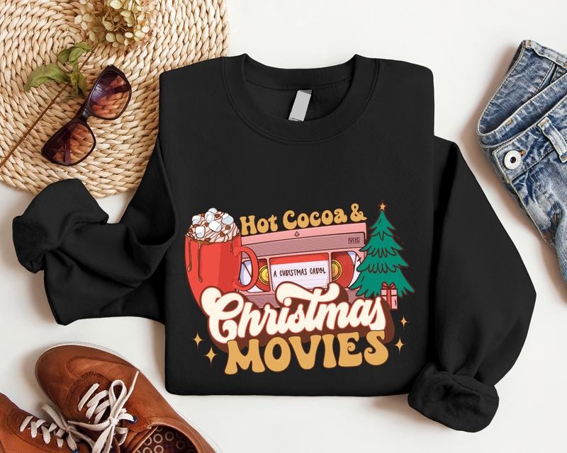 Hot Cocoa Movies Chocolate Lover Xmas Family Retro - Adult & Kids T-Shirts, Sweatshirts & Hoodies apparel design preview 1