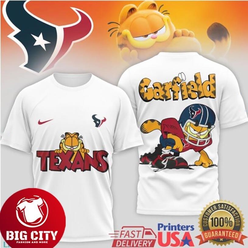 Houston Texans Garfield Football Character Fan Two - Adult & Kids T-Shirts, Sweatshirts & Hoodies apparel design preview 1