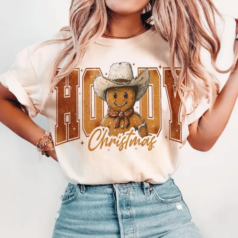 Howdy Chrsitmas Gingerbread Man Season Western Retro - Adult & Kids T-Shirts, Sweatshirts & Hoodies apparel design preview 1